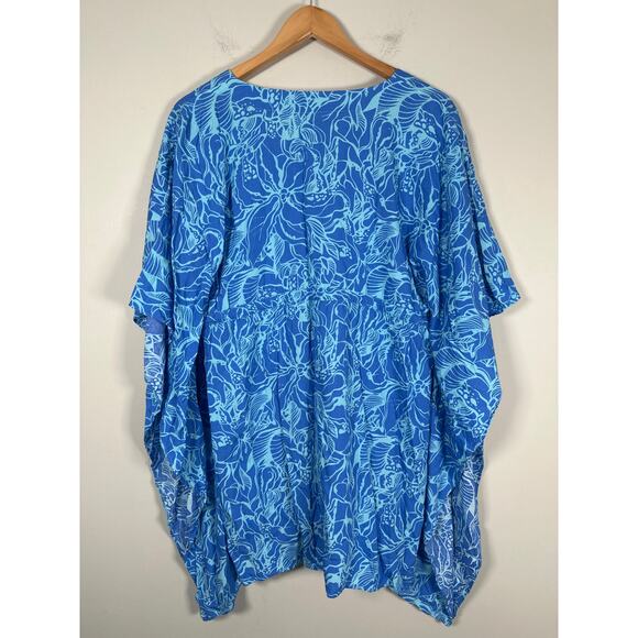 Escapada Beach Swim Cover Up Poncho Top Blue Floral Womens L/XL - Picture 4 of 7